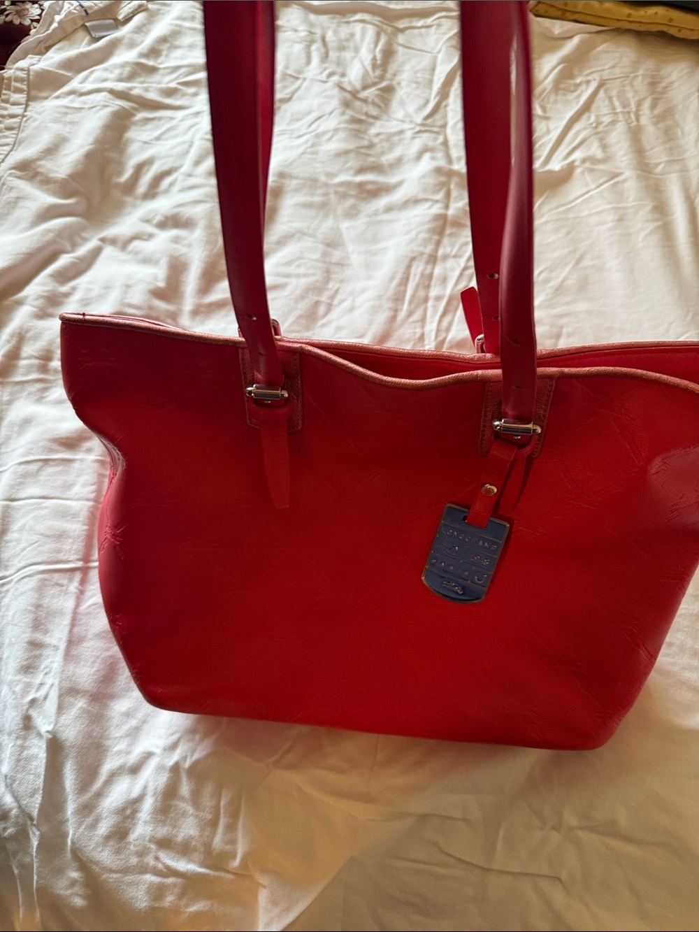 Longchamp dark pink Leather Tote with Signature Tag